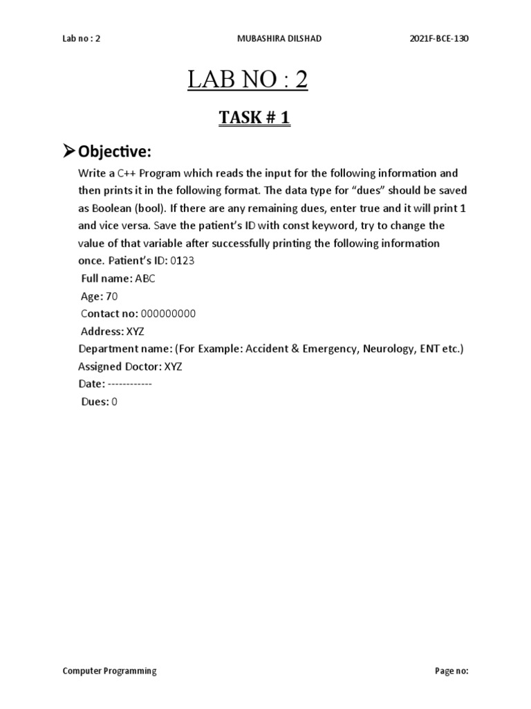 C++ Programming Lab Tasks and Examples | PDF | Integer (Computer ...