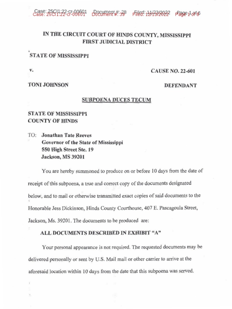 Reeves Subpoena PDF Service Of Process Mail