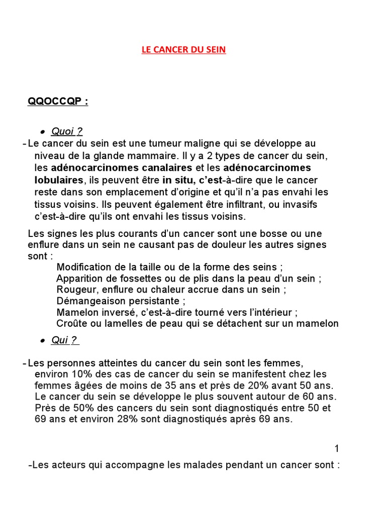 Cancer du sein : symptômes et prévention | PDF | Cancer du sein | Cancer