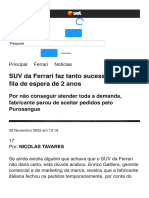 SUV Da Ferrari Faz Tanto Sucesso Que Tem Fila de Espera de 2 Anos