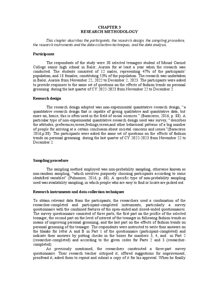 Effects of Fashion Trends on Personal Grooming Among Teenagers A Study of Research Methodology