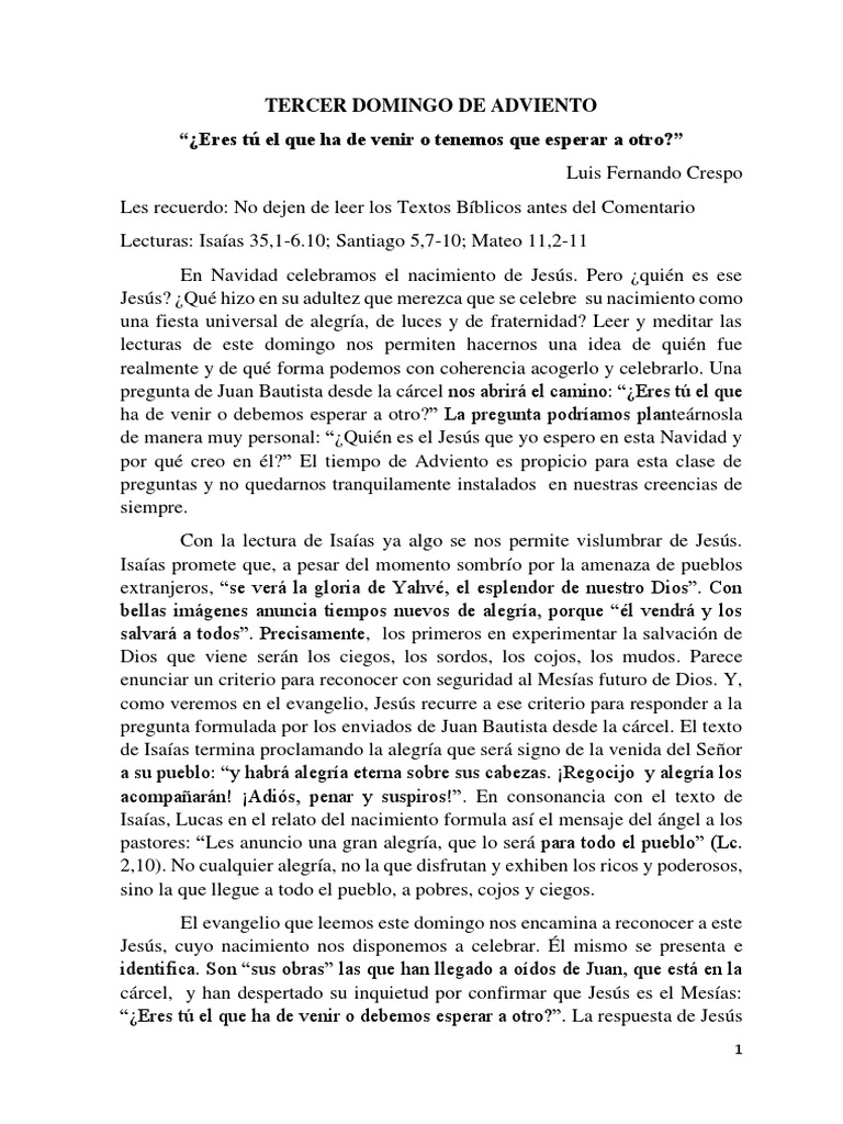 Tercer Domingo de Adviento PDF Jesús Juan el Bautista