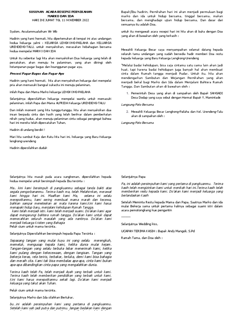 Susunan Acara Resepsi Pernikahan | PDF