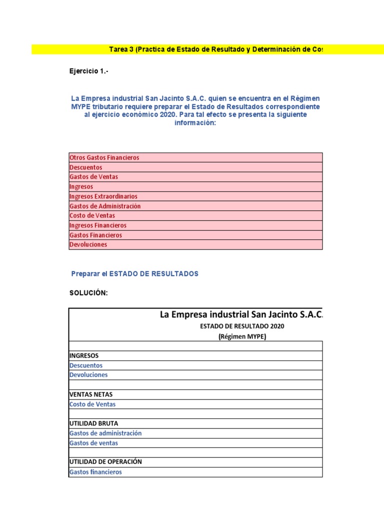Estado de Resultados y Costos 2020-2019 | PDF | Costo | Estado de ...