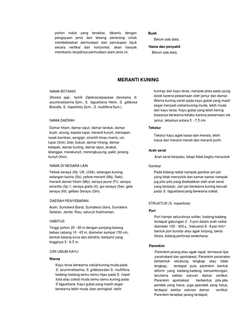 Karakteristik dan Kegunaan Kayu Meranti | PDF