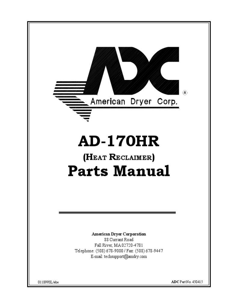 AD-170 Heat Reclaimer Parts Manual | PDF | Clothes Dryer | Electrical ...