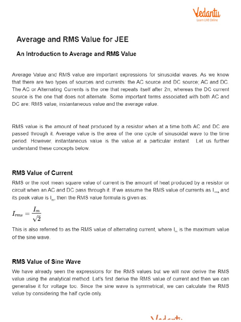 Average and RMS Value For JEE | PDF