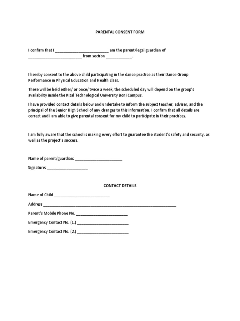 Parental Consent for Dance Practice | PDF