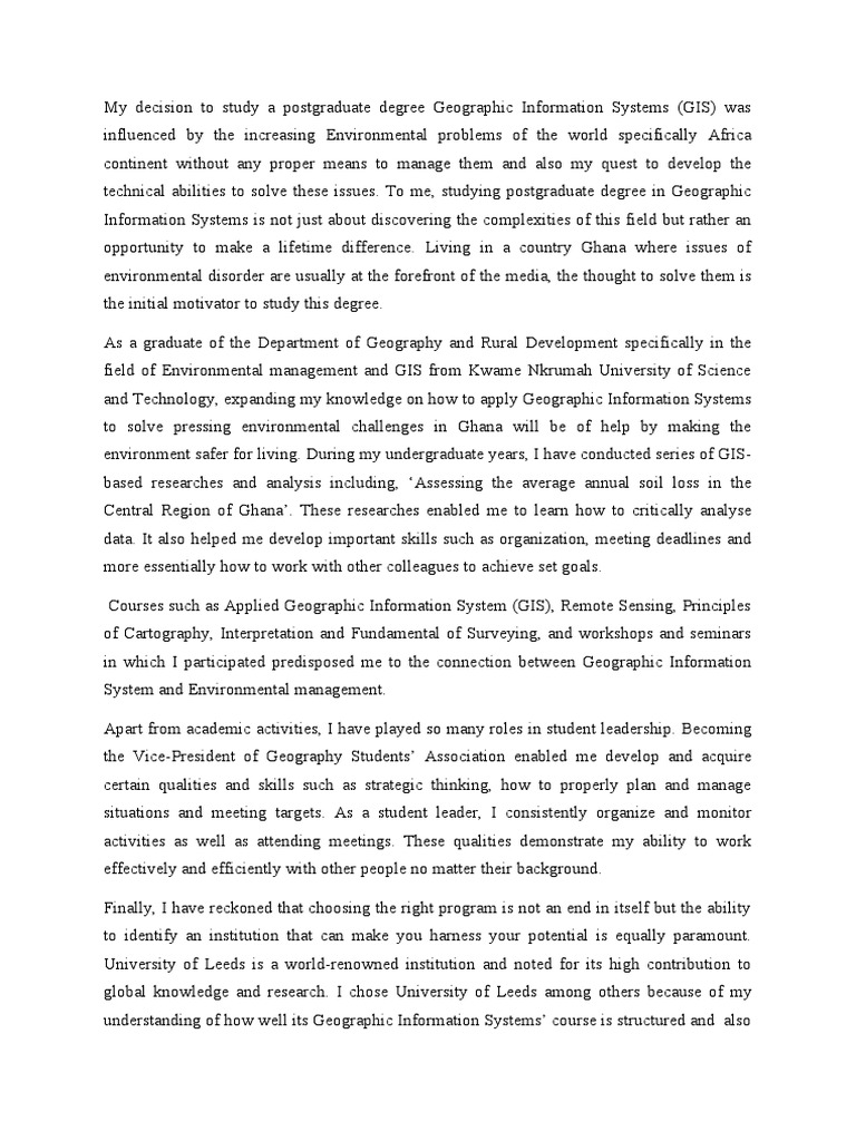 Personal Statement PDF Geography Geographic Information System