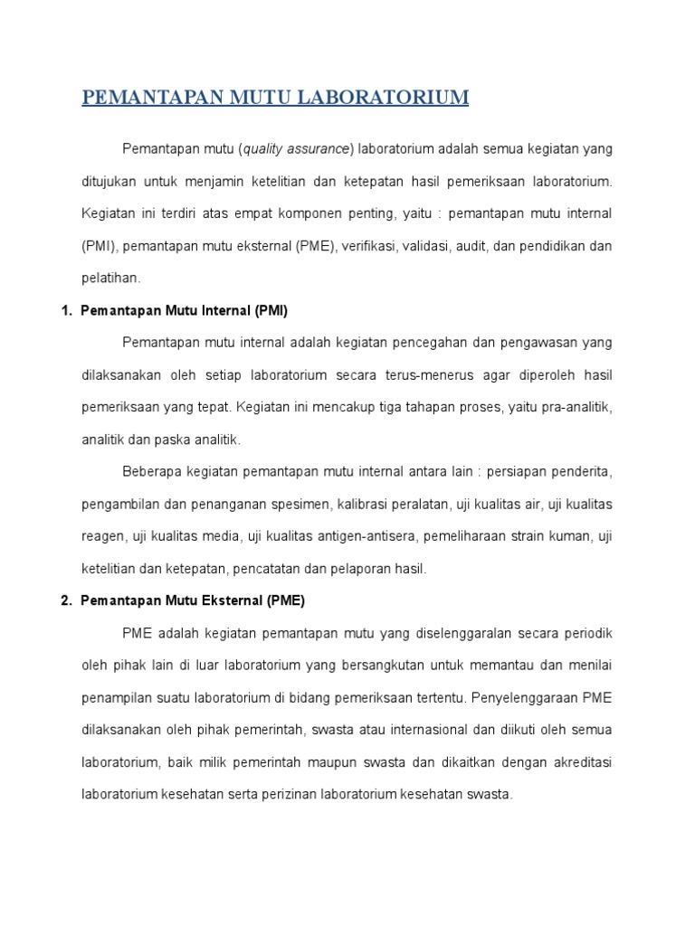 Pemantapan Mutu Laboratorium Klinik | PDF