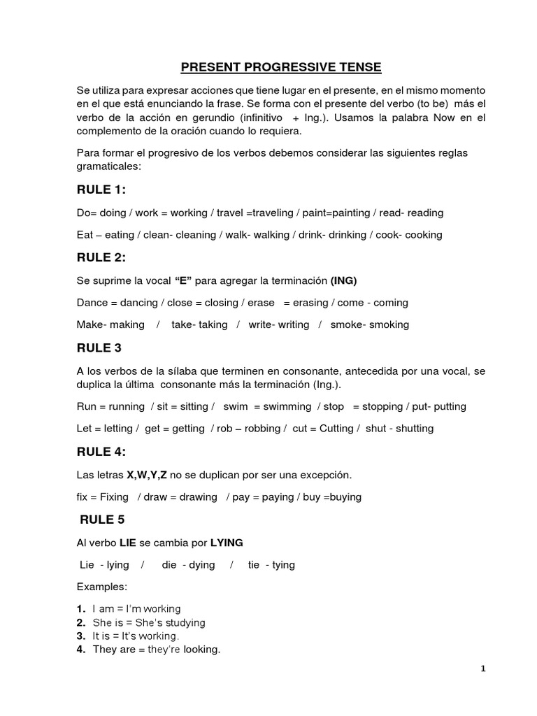 Present Progressive Tense Guide | PDF | Linguistics