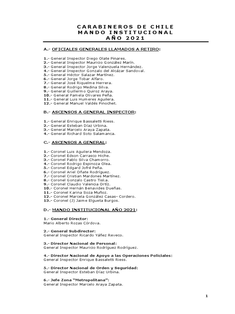 Carabineros de chile mando institucional a o 2 0 2 1 a oficiales