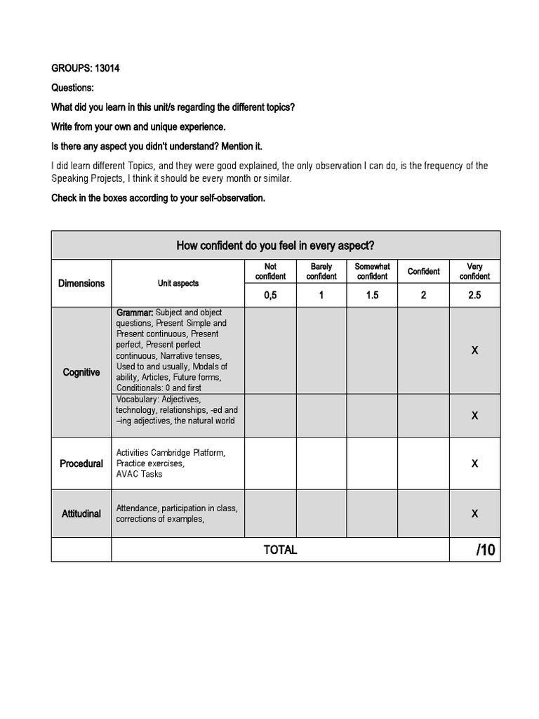 Self-Evaluation Rubrics 13014 | PDF