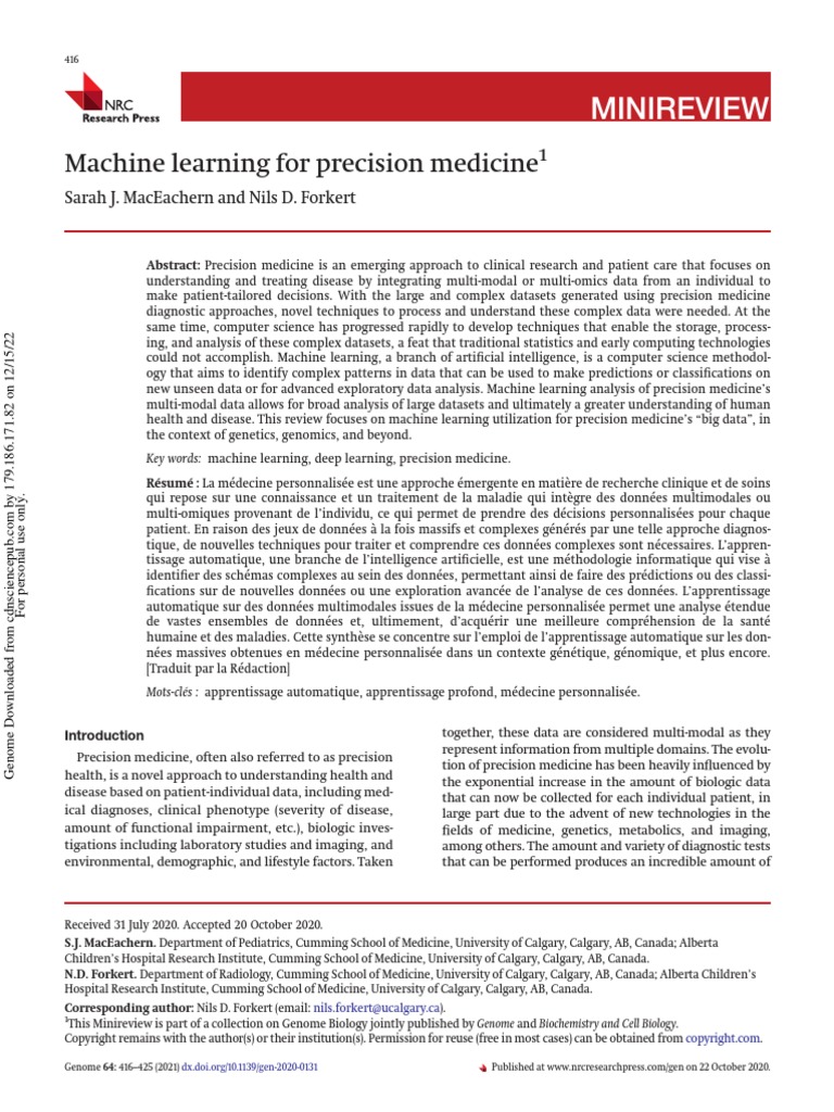 Machine Learning For Precision Medicine | PDF | Personalized Medicine ...