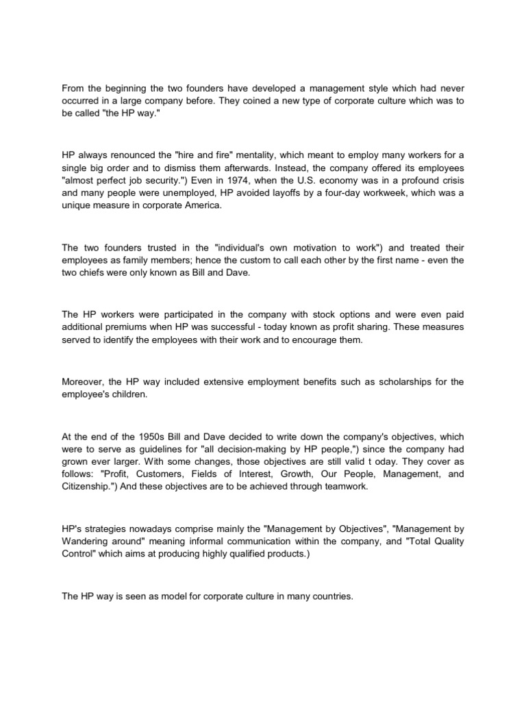 HP Way PDF Hewlett Packard Employment