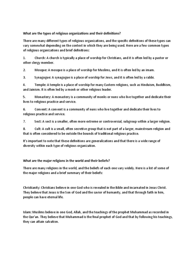 What Are The Types of Religious Organizations and Their Definitions