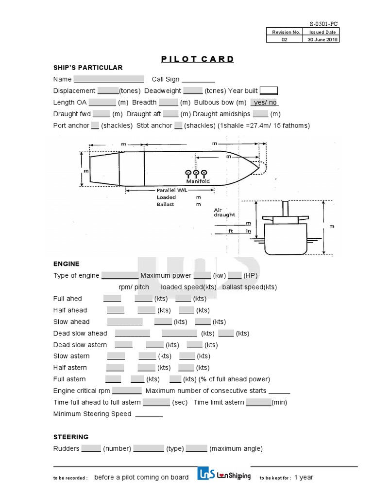 S0501PC Pilot Card PDF Anchor Rudder
