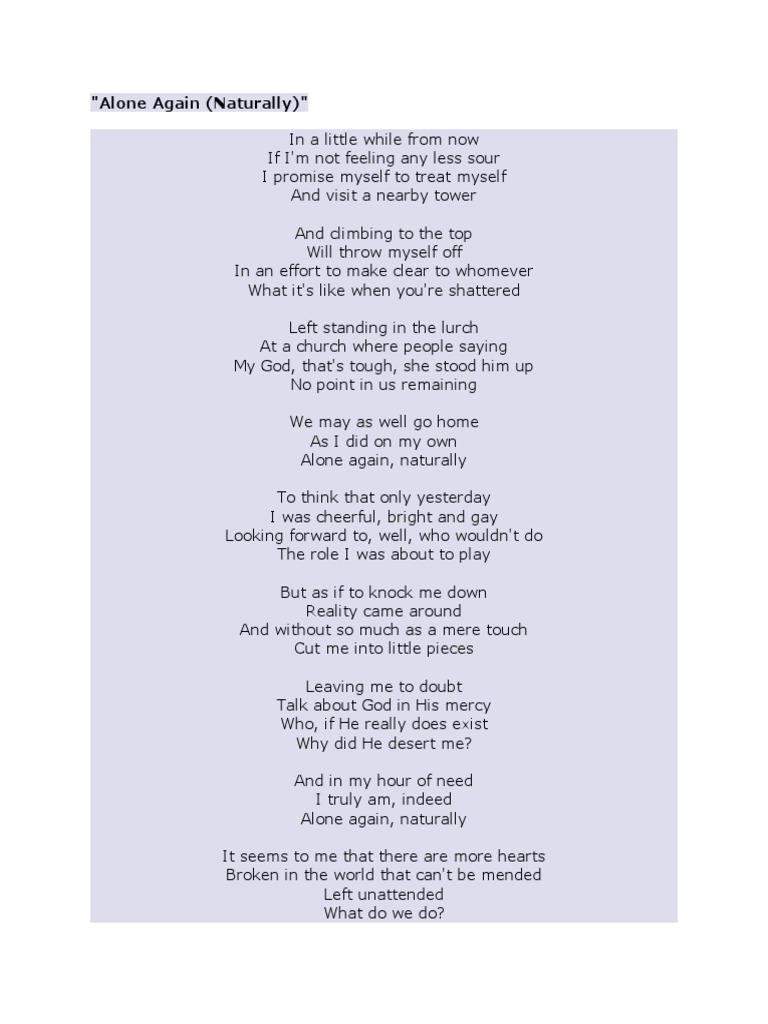 Alone Again Naturally Pdf