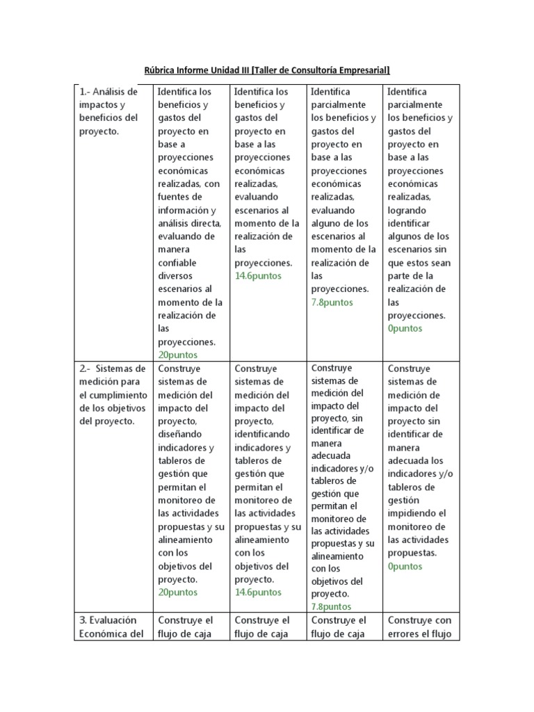 Rúbrica Informe Unidad III | PDF