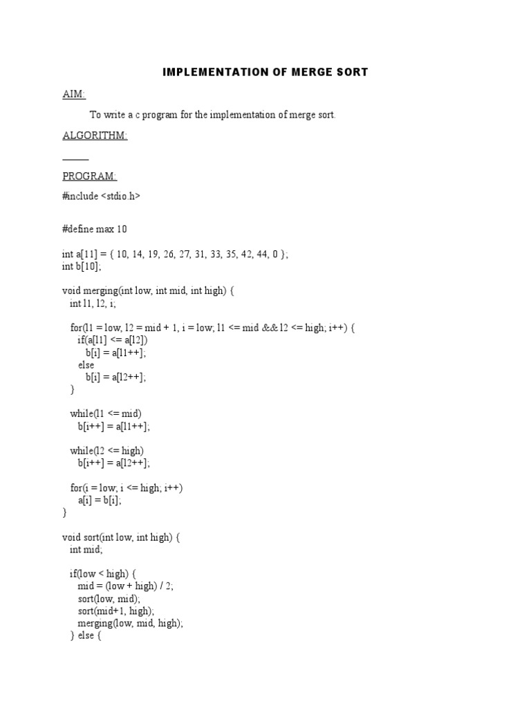 Implementation of Merge Sort | PDF