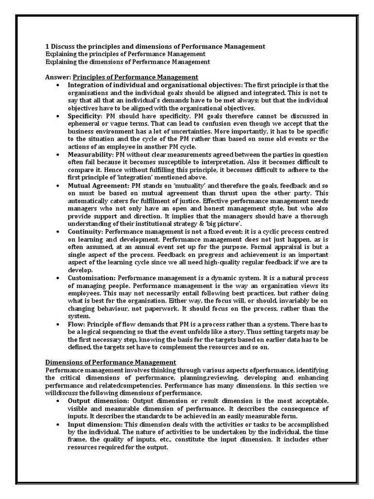 1 Discuss The Principles and Dimensions of Performance Management | PDF ...