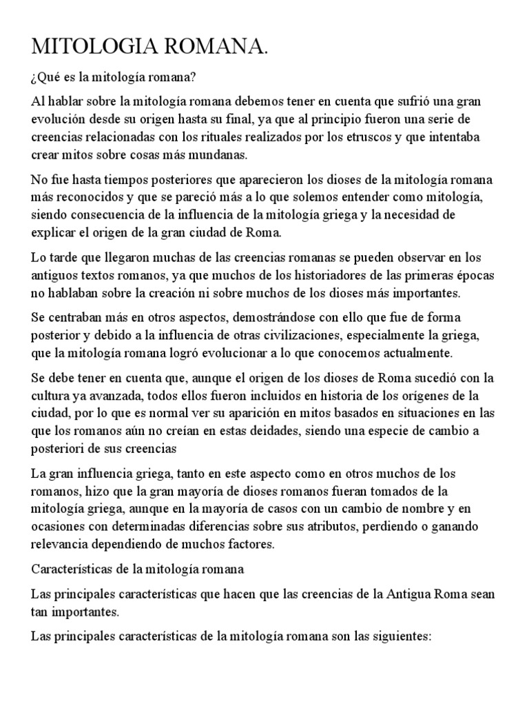 Características y dioses de la mitología romana | PDF | Doce olímpicos ...