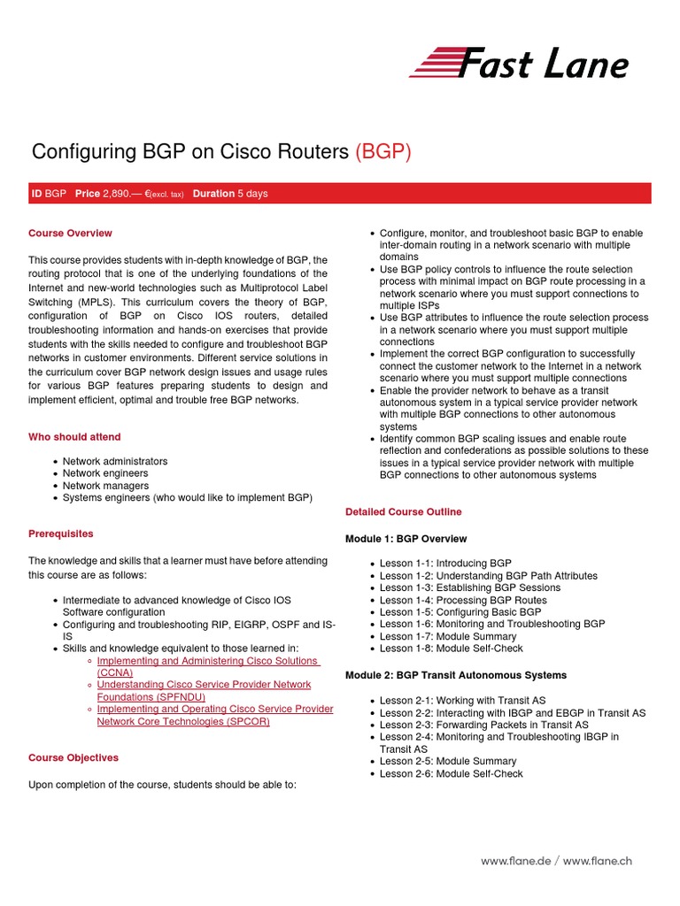 Cisco BGP Configuration Course | PDF | Computer Network | Internet