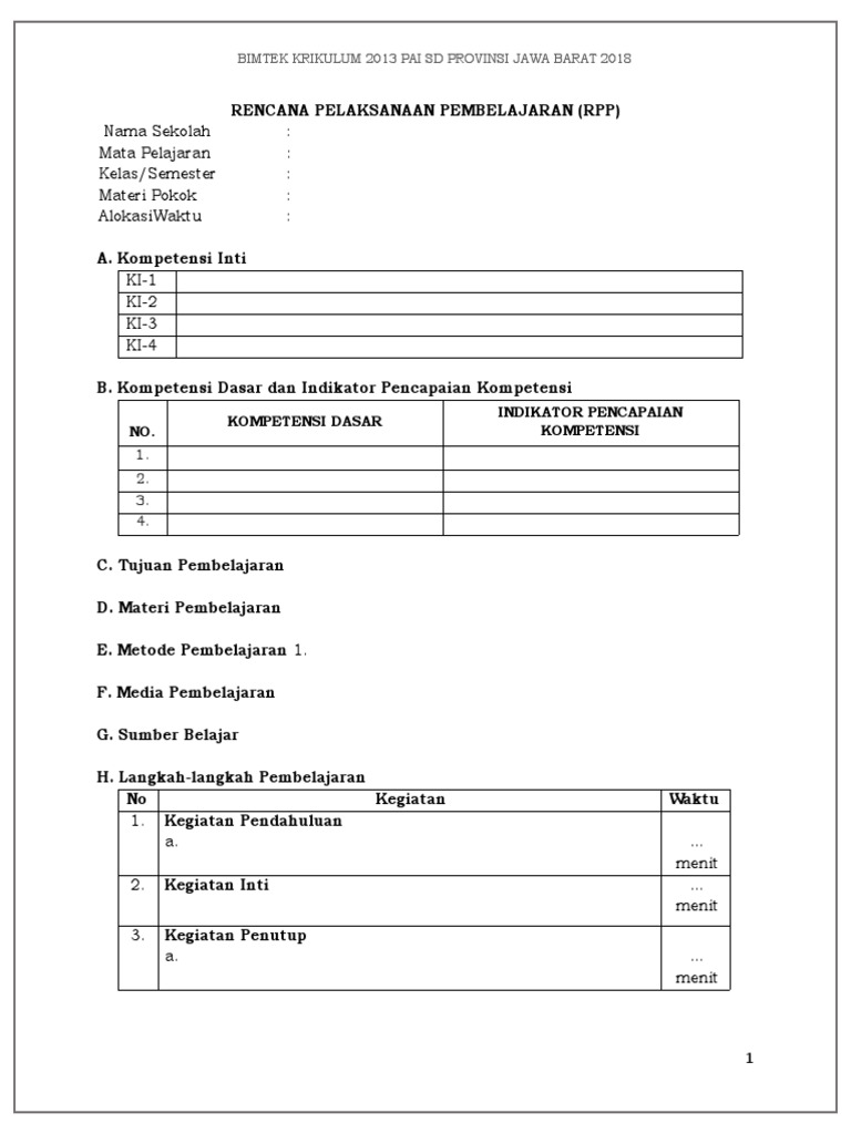 Kerangka RPP Pai BP | PDF