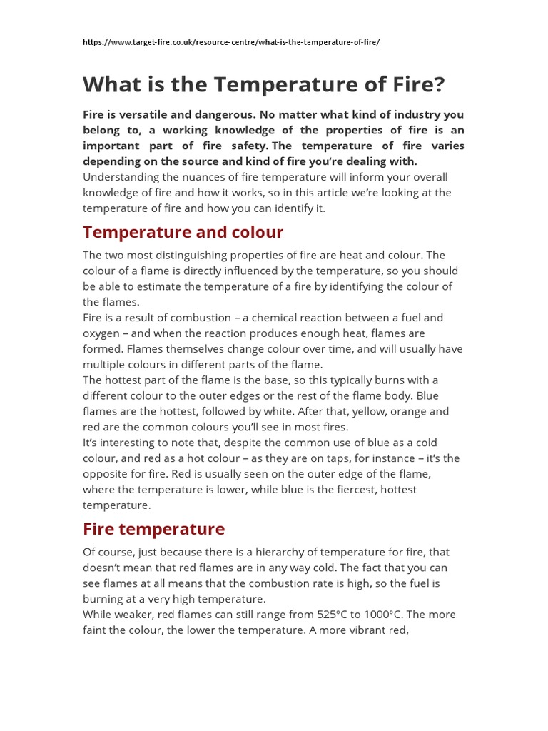 What Is The Temperature of Fire PDF Fires Combustion