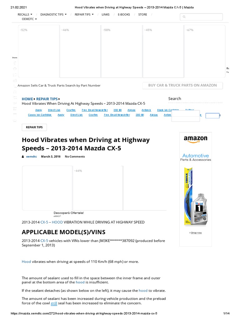Hood Vibrates When Driving at Highway Speeds 20132014 Mazda CX5