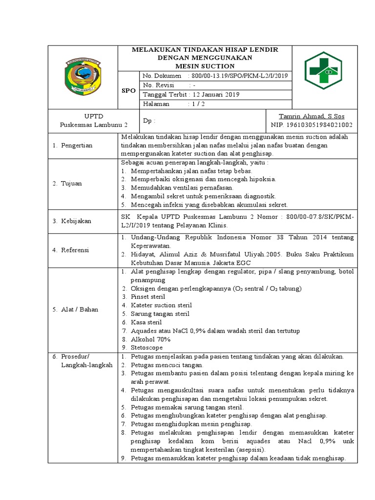 Spo Melakukan Tindakan Hisap Lendir Dengan Menggunakan Suction | PDF