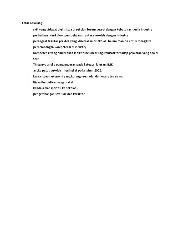 Latar Belakang Maslah SMK | PDF