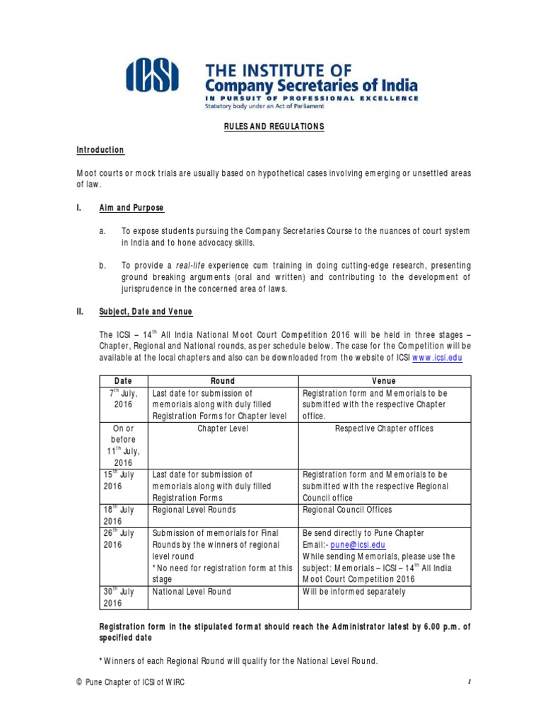 14th ICSI Moot Court Rules (Revised) PDF Legal Education