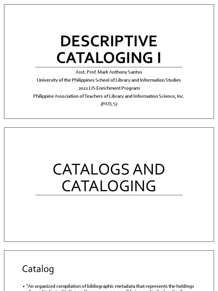 Descriptive Cataloging I | PDF | Library Science | Information Science
