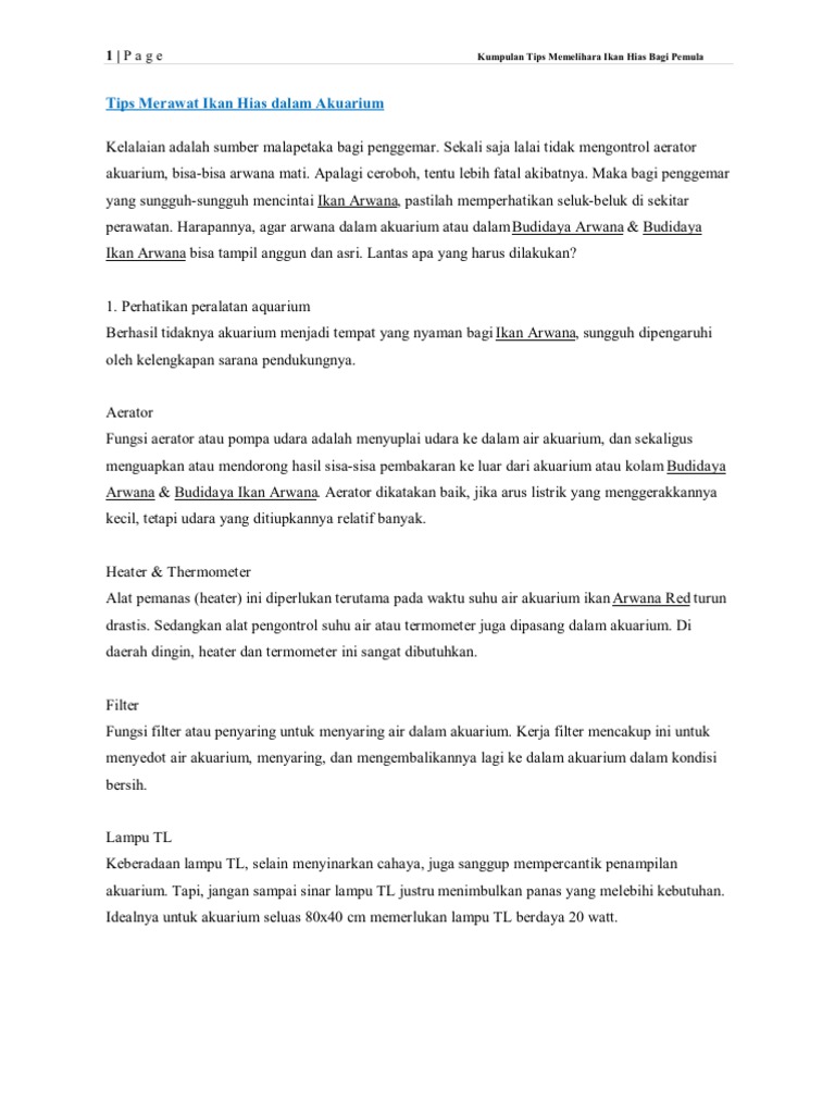 Tips Memelihara Ikan Hias Bagi Pemula