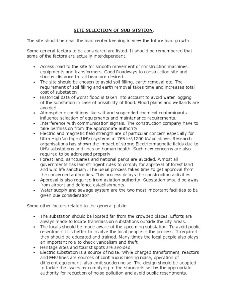 Substation Site Selection Guidelines | PDF | Electrical Substation ...