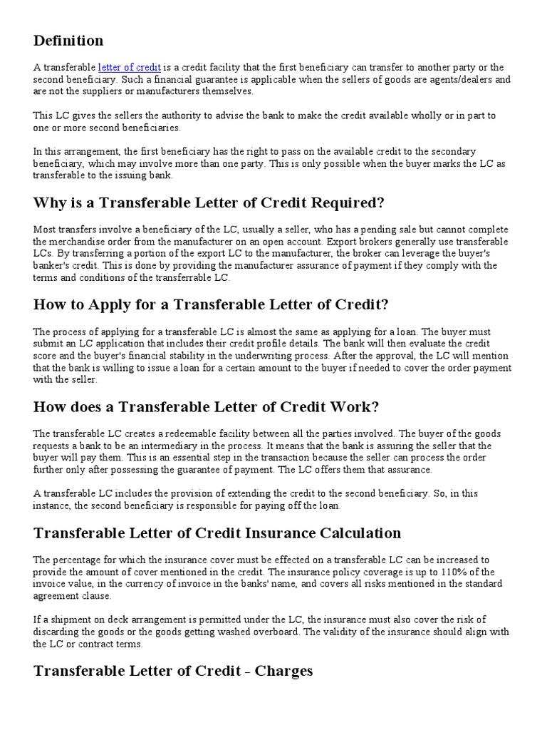 Understanding transferable letters of credit requirements process