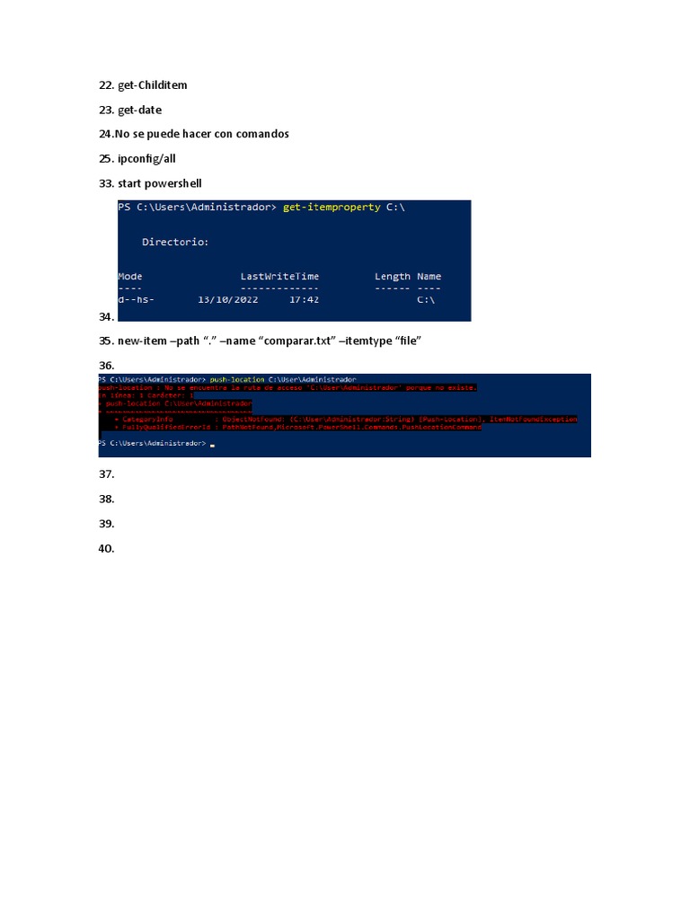 Comandos básicos de PowerShell | PDF
