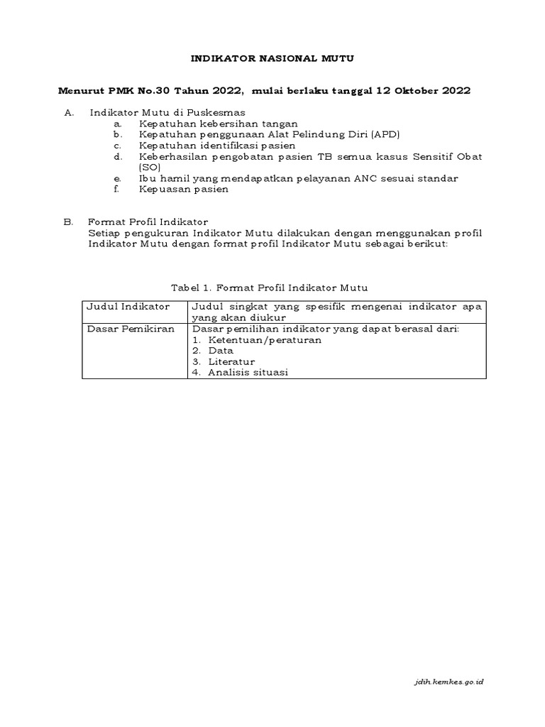 PMK No 30 TH 2022 TTG Indikator Nasional Mutu Puskesmas | PDF