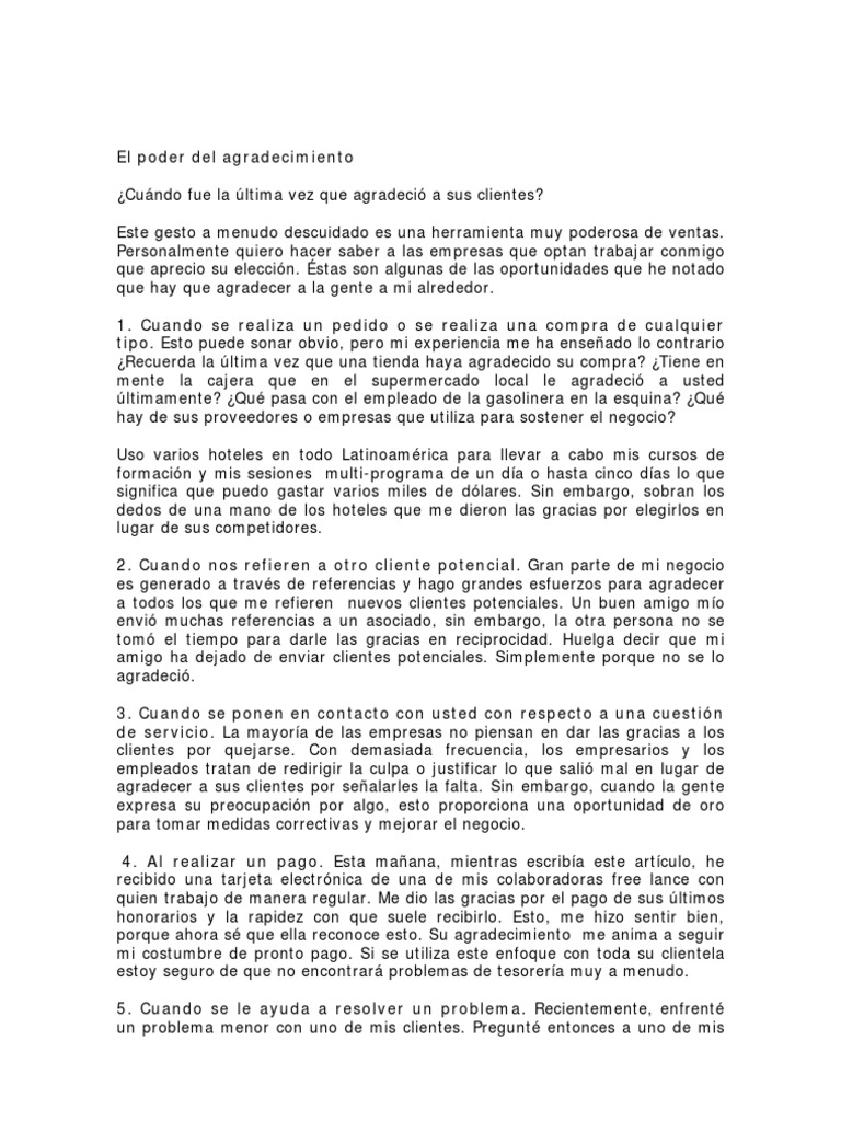 El Poder de Agradecimiento | PDF | Cliente | Hotel