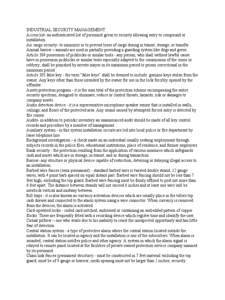 Comprehensive Guide to Industrial Security Management Terms and