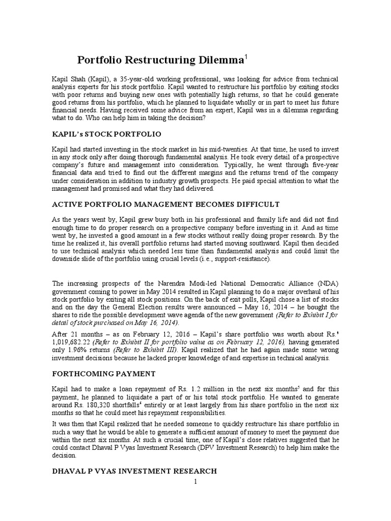 Portfolio Restructuring Dilemma PDF Risk Investing