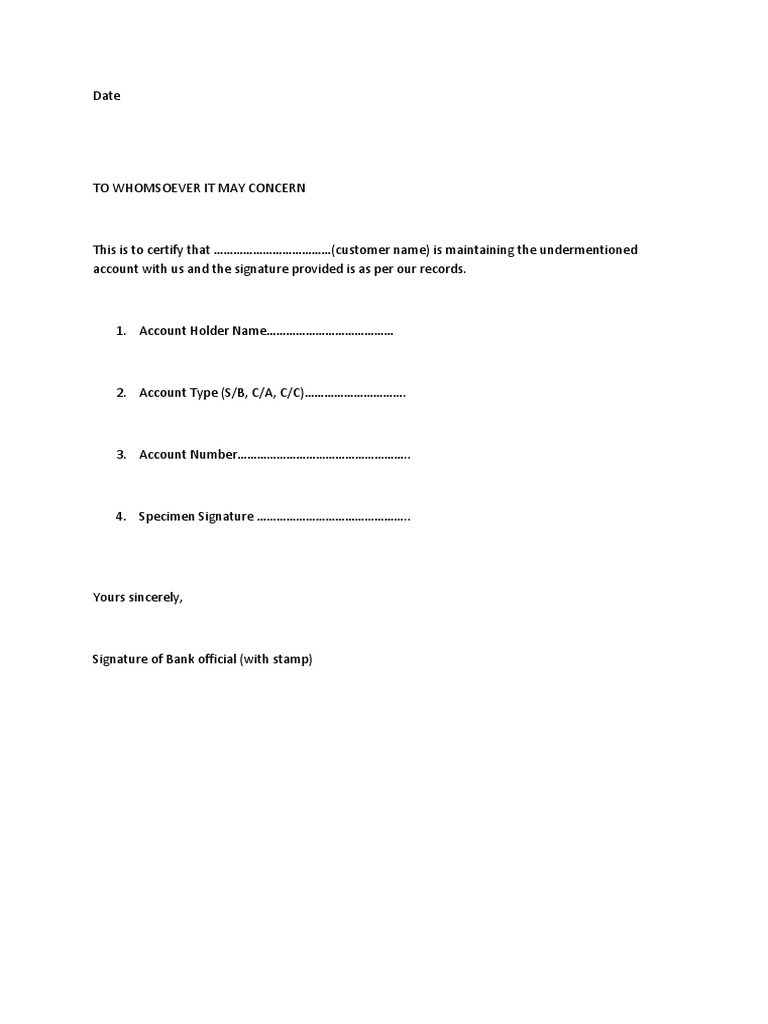 Bank Signature Verification Certificate | PDF