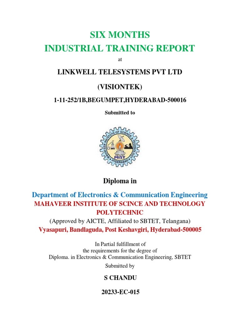 Dece Industrial Training Report Format | PDF | Diploma | Institute Of ...