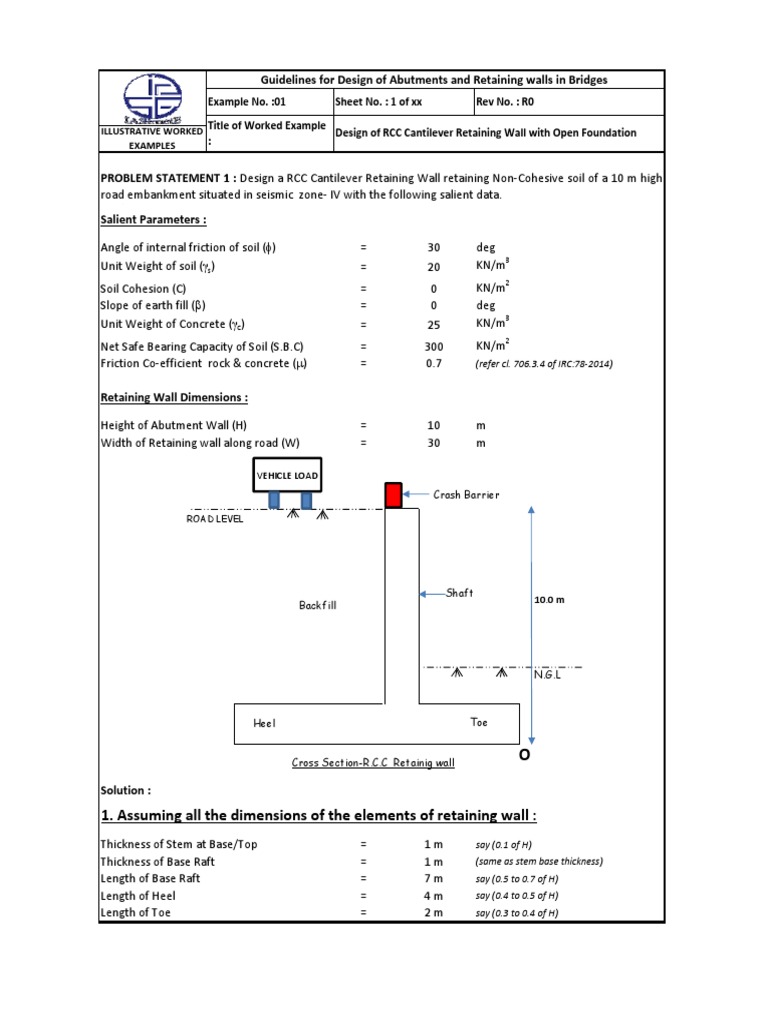 Example-01 Cantilever Retaining Wall | PDF | Strength Of Materials ...