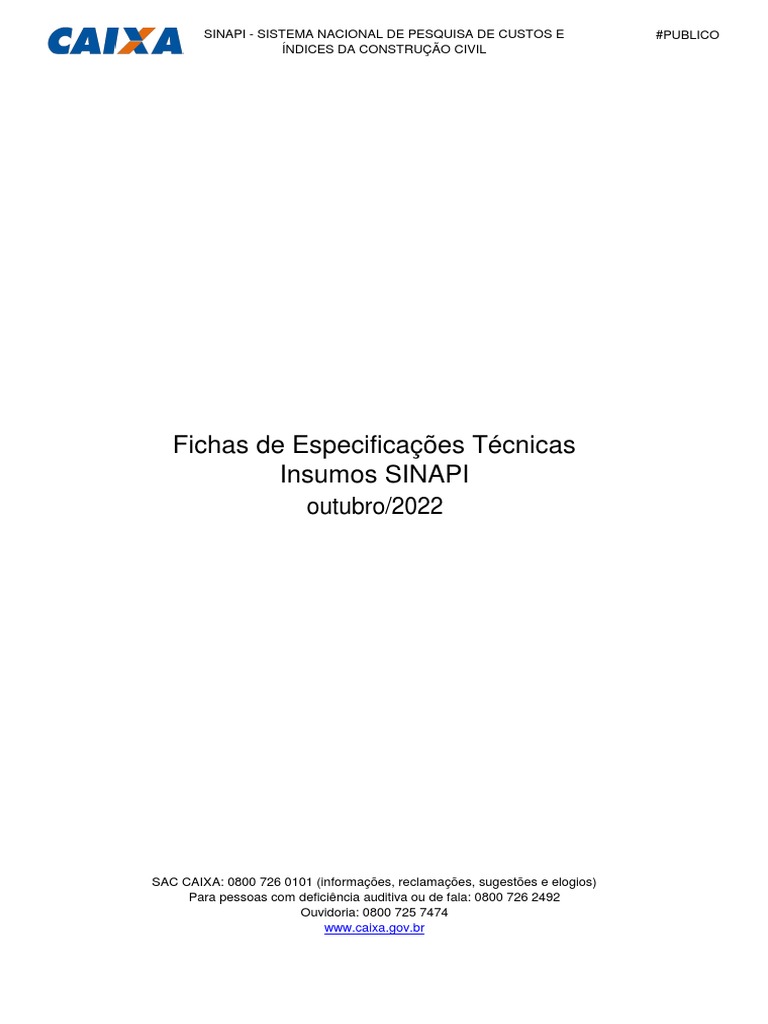 Fichas Técnicas de Insumos SINAPI | PDF | Parafuso | Aço