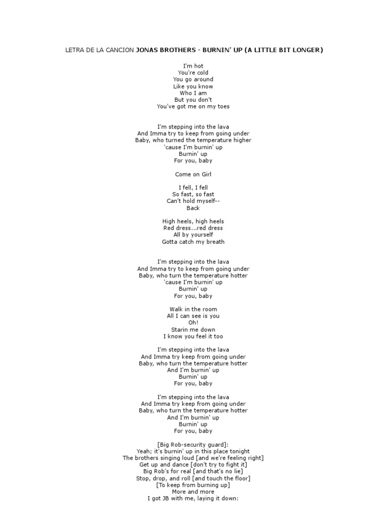 Burnin' Up Lyrics - Jonas Brothers | PDF | Leisure
