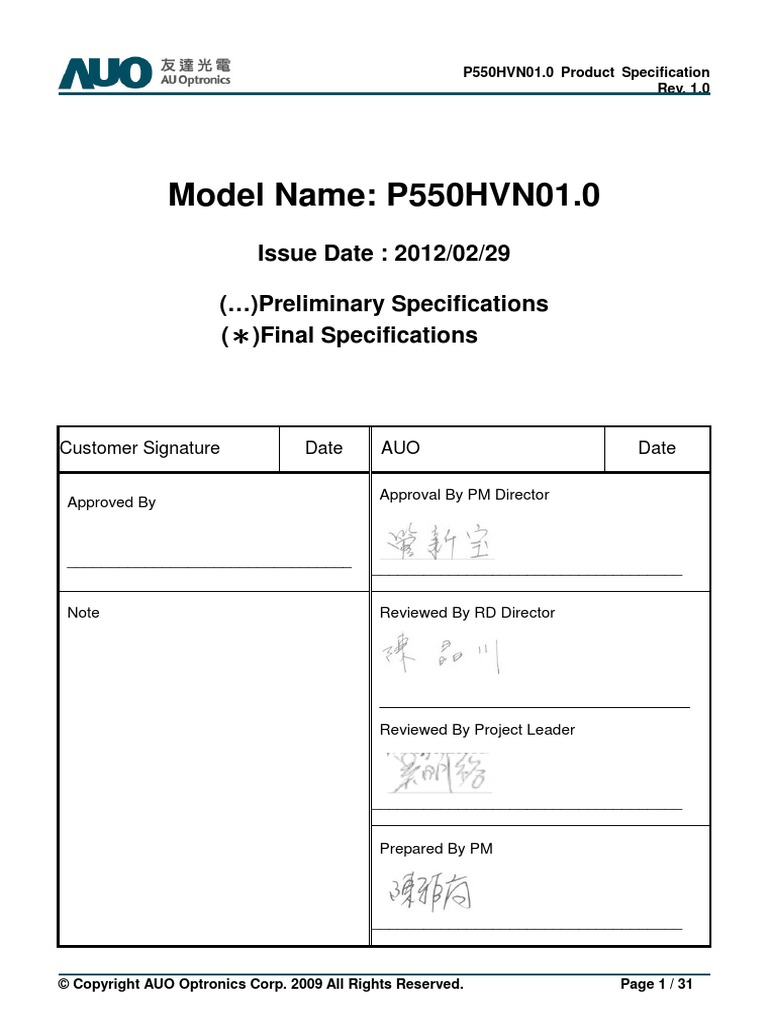 P550HVN01 0 | PDF