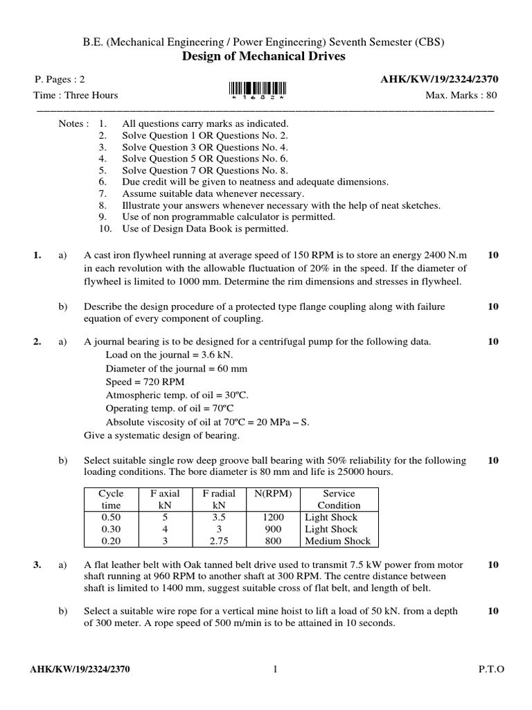 Mechanical Drives Design Exam Paper | PDF | Belt (Mechanical) | Gear