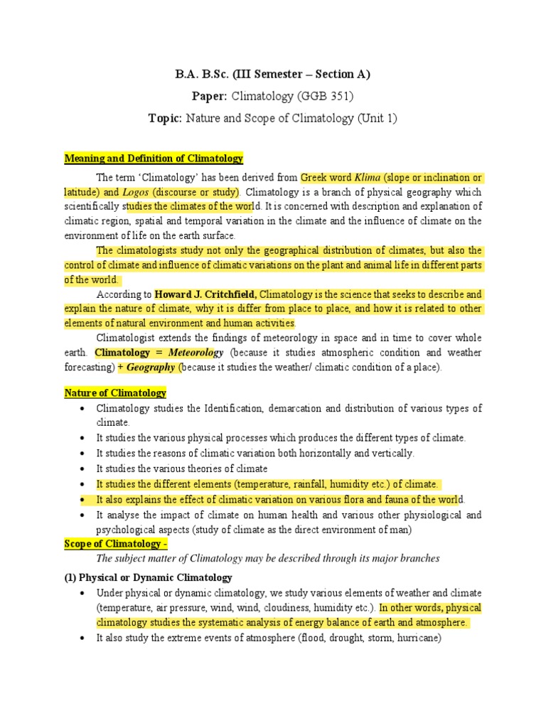 Nature And Scope Of Climatology Pdf Climatology Climate